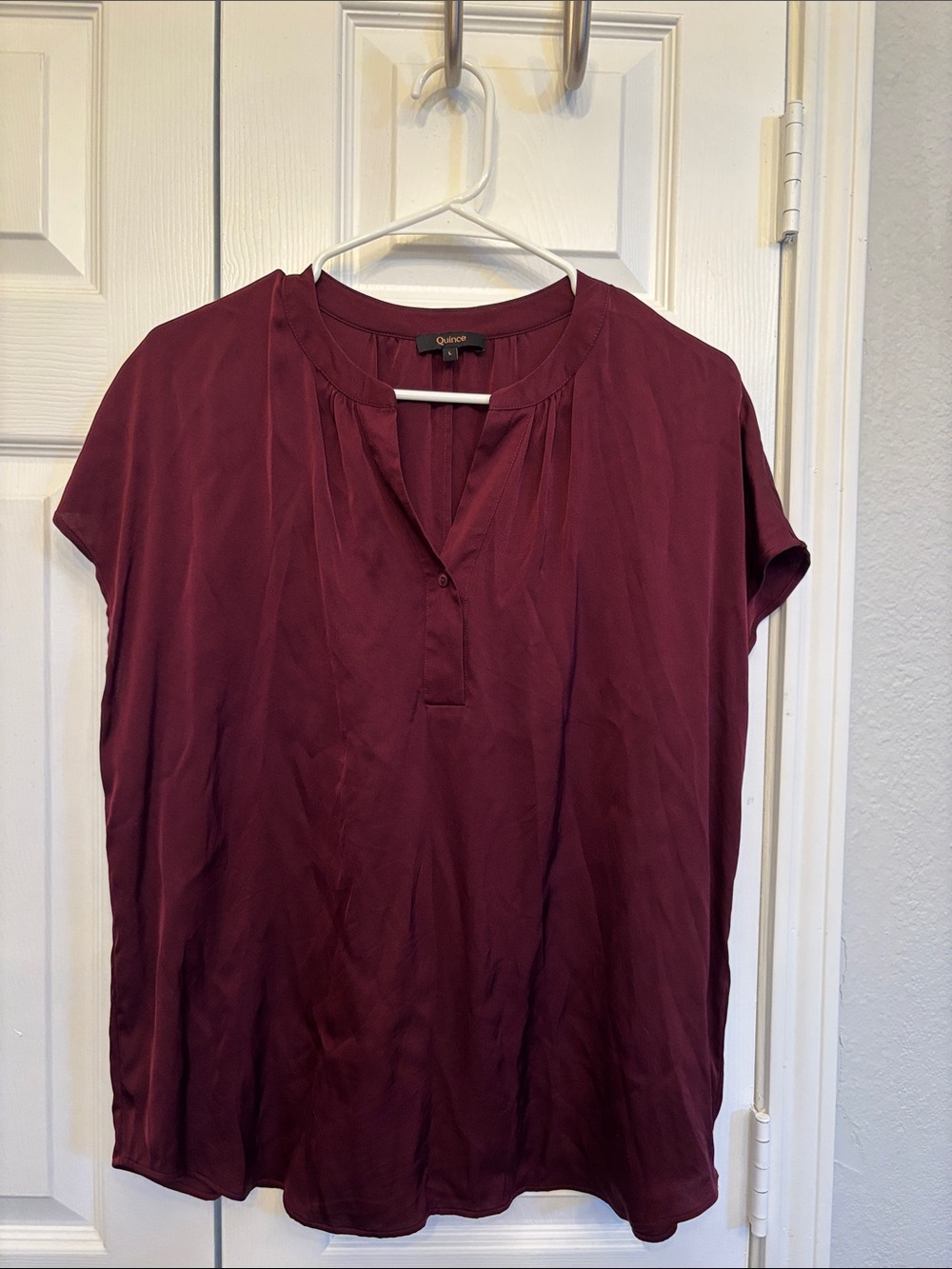 Quince Women's Short-Sleeve V-Neck Blouse - Wine
